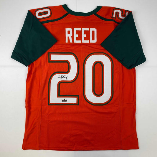 Facsimile Autographed Ed Reed Miami Orange Reprint Laser Auto College Football Jersey Size Men's XL
