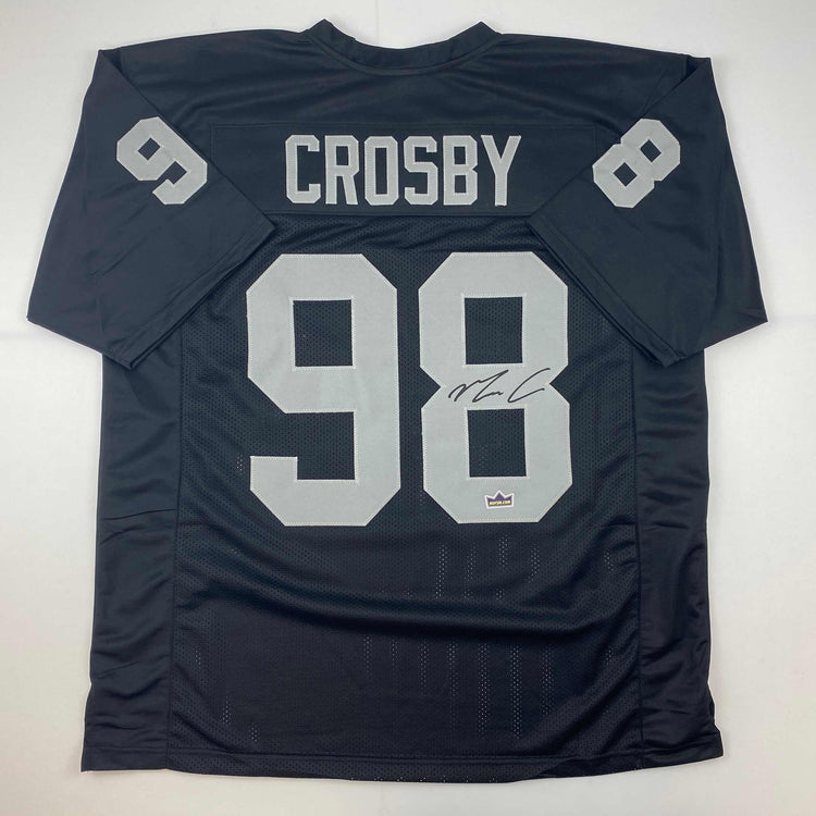 Facsimile Autographed Maxx Crosby Oakland Las Vegas Black Reprint Laser Auto Football Jersey Size Men's XL