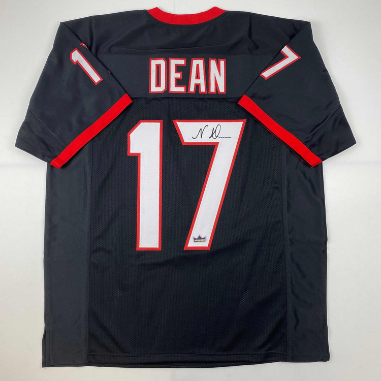 Facsimile Autographed Nakobe Dean Georgia Black Reprint Laser Auto College Football Jersey Size Men's XL