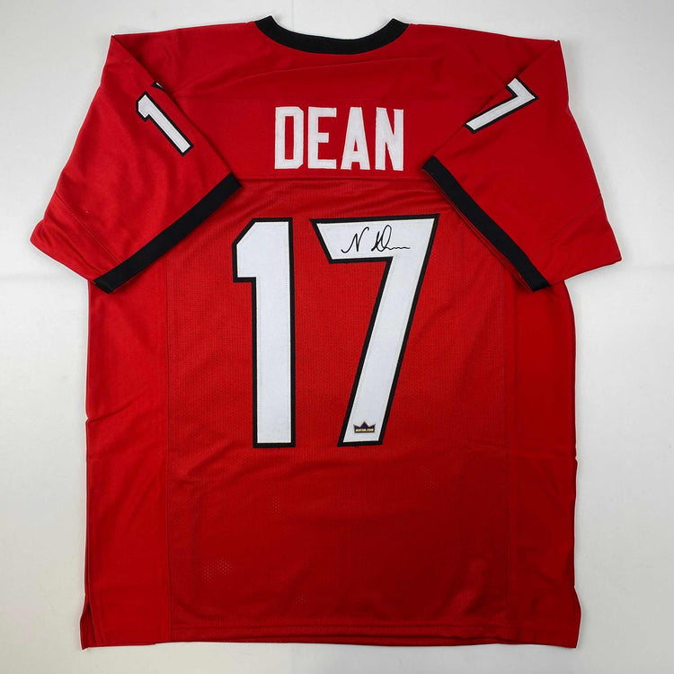 Facsimile Autographed Nakobe Dean Georgia Red Reprint Laser Auto College Football Jersey Size Men's XL