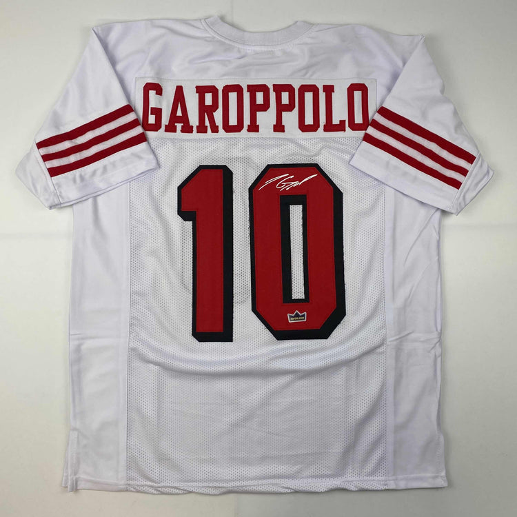 Facsimile Autographed Jimmy Garoppolo San Francisco White Alternate Reprint Laser Auto Football Jersey Size Men's XL