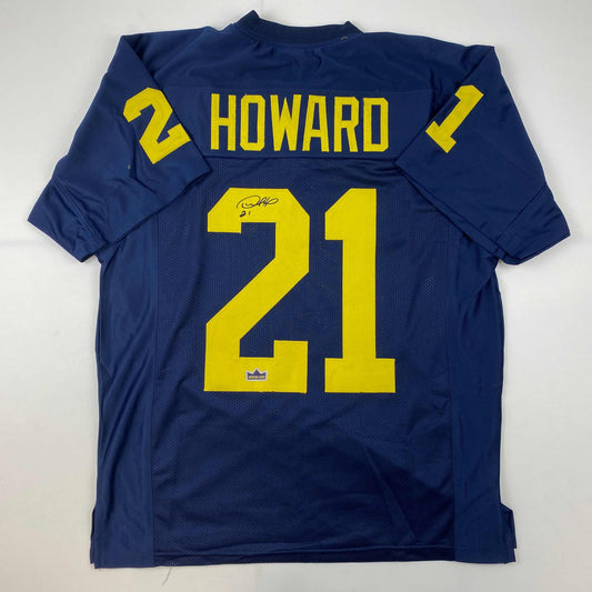 Facsimile Autographed Desmond Howard Michigan Blue Reprint Laser Auto College Football Jersey Size Men's XL