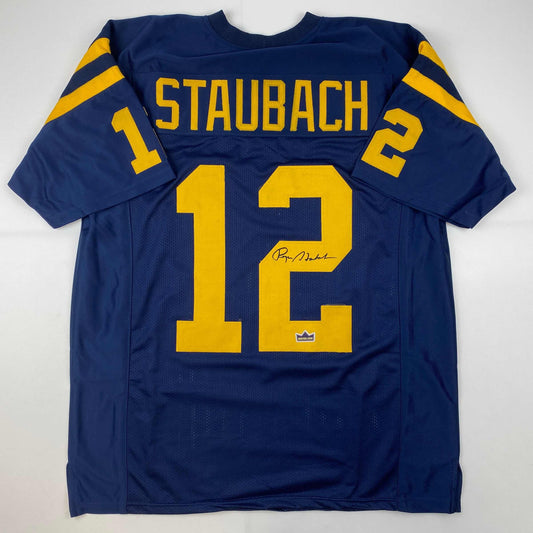 Facsimile Autographed Roger Staubach Navy Blue Reprint Laser Auto College Football Jersey Size Men's XL