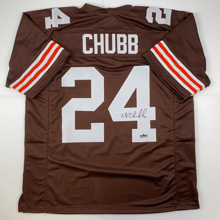 Facsimile Autographed Nick Chubb Cleveland Brown Reprint Laser Auto Football Jersey Size Men's XL