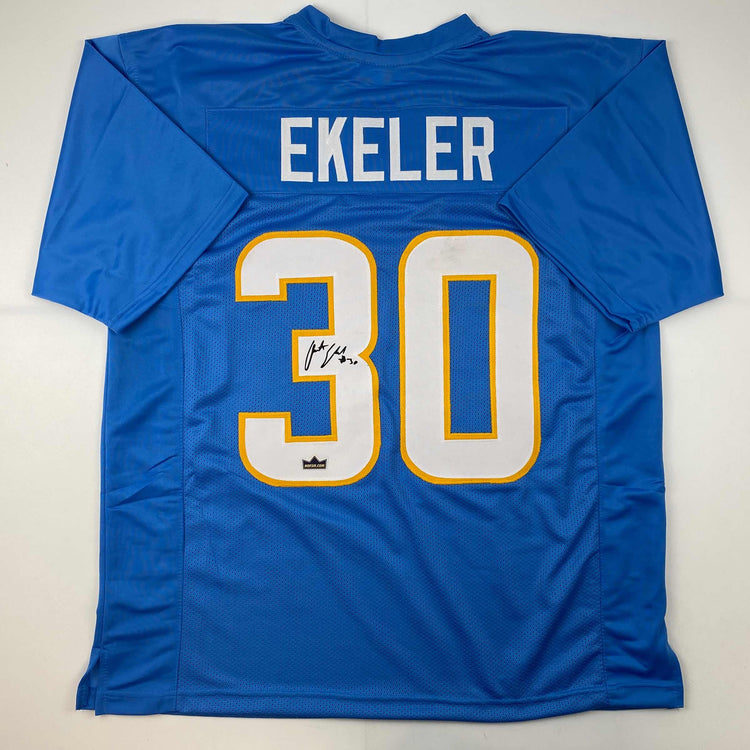 Facsimile Autographed Austin Ekeler Los Angeles LA Powder Blue Reprint Laser Auto Football Jersey Size Men's XL