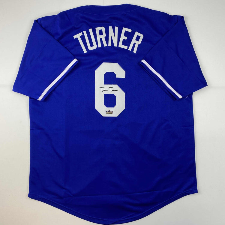 Facsimile Autographed Trea Turner Los Angeles LA Blue Reprint Laser Auto Baseball Jersey Size Men's XL