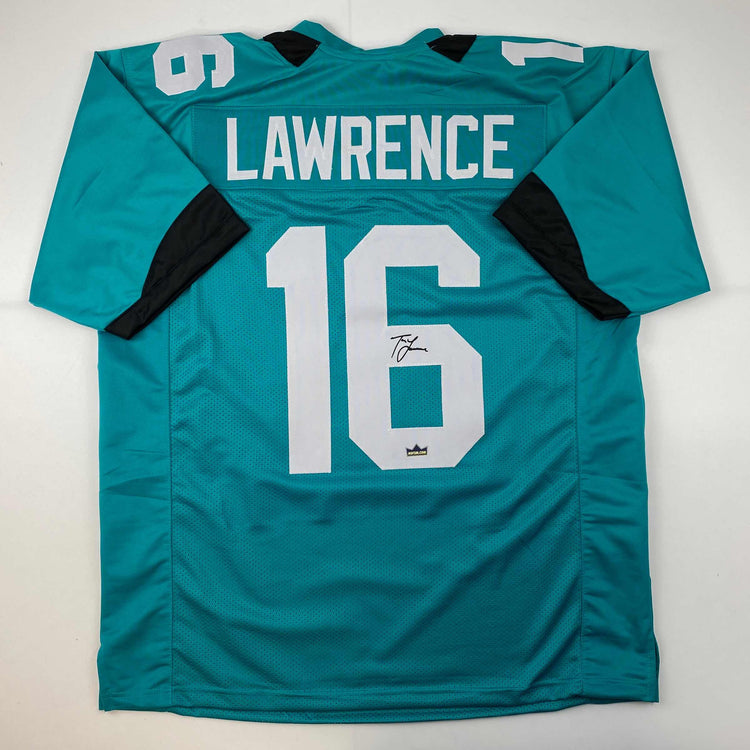 Facsimile Autographed Trevor Lawrence Jacksonville Teal Reprint Laser Auto Football Jersey Size Men's XL