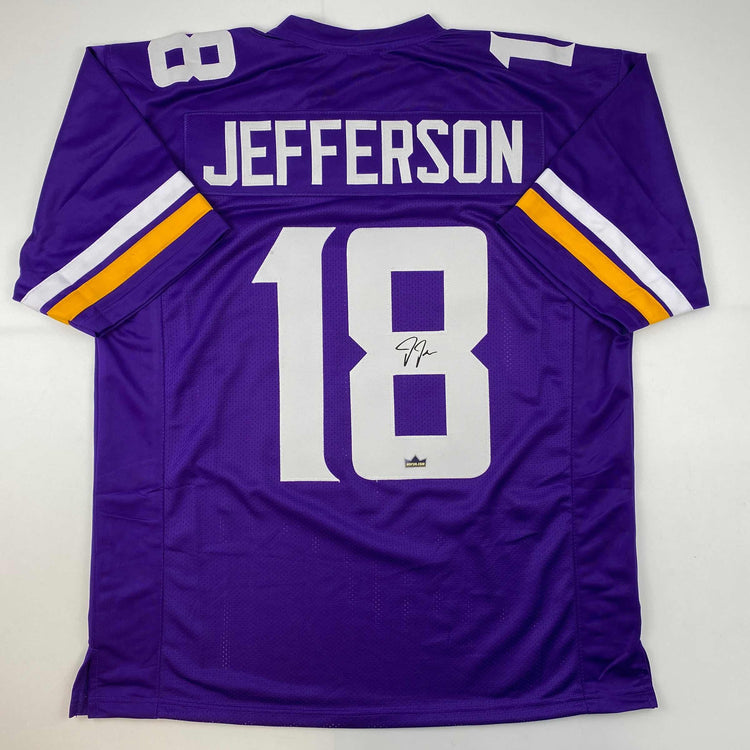 Facsimile Autographed Justin Jefferson Minnesota Purple Reprint Laser Auto Football Jersey Size Men's XL