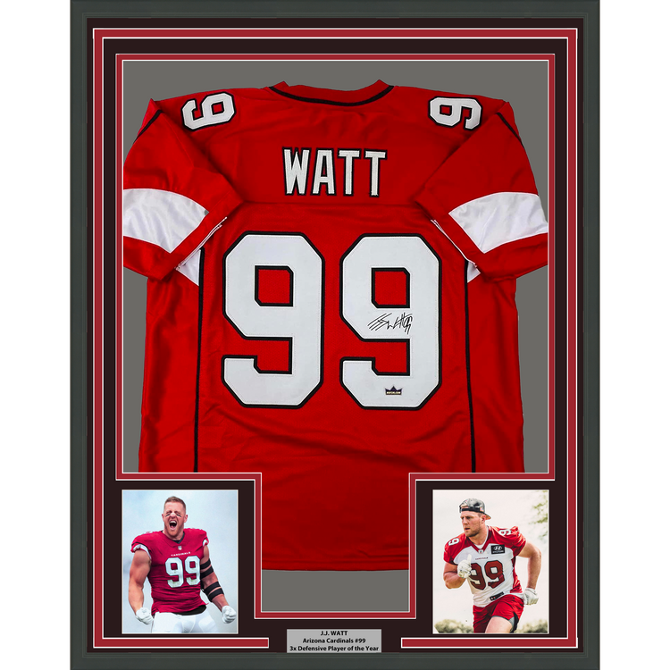 Framed Facsimile Autographed JJ J.J. Watt 35x39 Arizona Red Reprint Laser Auto Football Jersey Size Men's XL