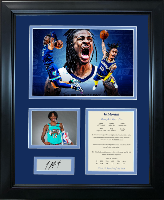 Framed Ja Morant 2019-20 Rookie of the Year Facsimile Laser Engraved Signature Auto Memphis Grizzlies Basketball 11"x14" Photo Sig Collage