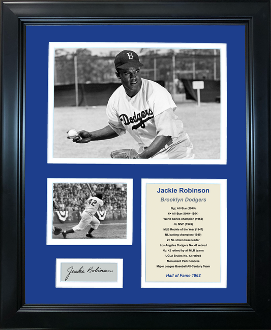 Framed Jackie Robinson Hall of Fame Facsimile Laser Engraved Signature Auto Brooklyn Dodgers Baseball 11"x14" Photo Sig Collage