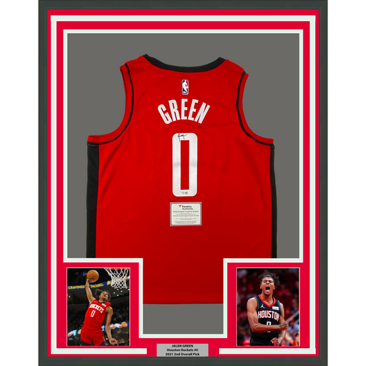 Framed Autographed/Signed Jalen Green 35x39 Houston Rockets Red Authentic Basketball Jersey Fanatics COA