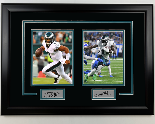 Framed Jalen Hurts and AJ A.J. Brown Philadelphia Eagles Facsimile Laser Engraved Auto 17x23 Dual Football Photo