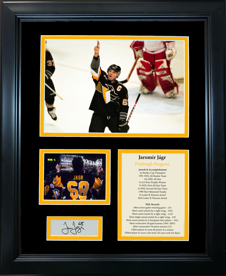 Framed Jaromir Jagr Facsimile Laser Engraved Signature Auto Pittsburgh Penguins 11"x14" Hockey Photo Sig Collage