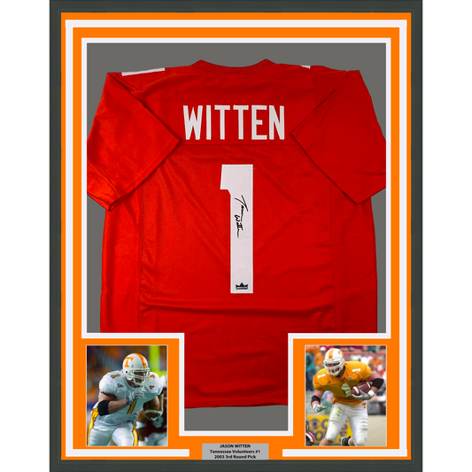 Framed Facsimile Autographed Jason Witten 35x39 Tennessee Orange Reprint Laser Auto College Football Jersey