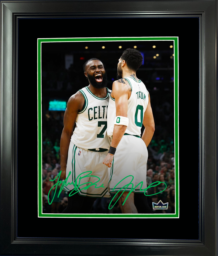 Framed Jayson Tatum & Jaylen Brown Boston Celtics Dual Facsimile Laser Engraved Signature Auto 11"x14" Basketball Photo HOFSM Holo
