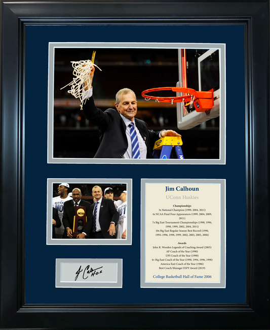Framed Jim Calhoun Hall of Fame UConn Huskies Facsimile Laser Engraved Signature Auto NCAA Basketball 11"x14" Photo Sig Collage