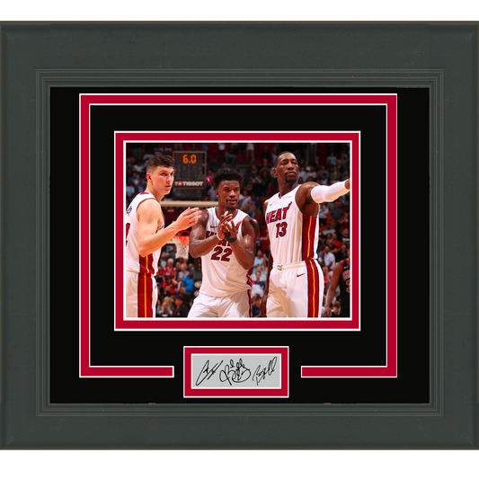 Framed Jimmy Buttler Tyler Herro Bam Adebayo Facsimile Laser Engraved Signature Auto Miami Heat 11x14 Basketball Photo