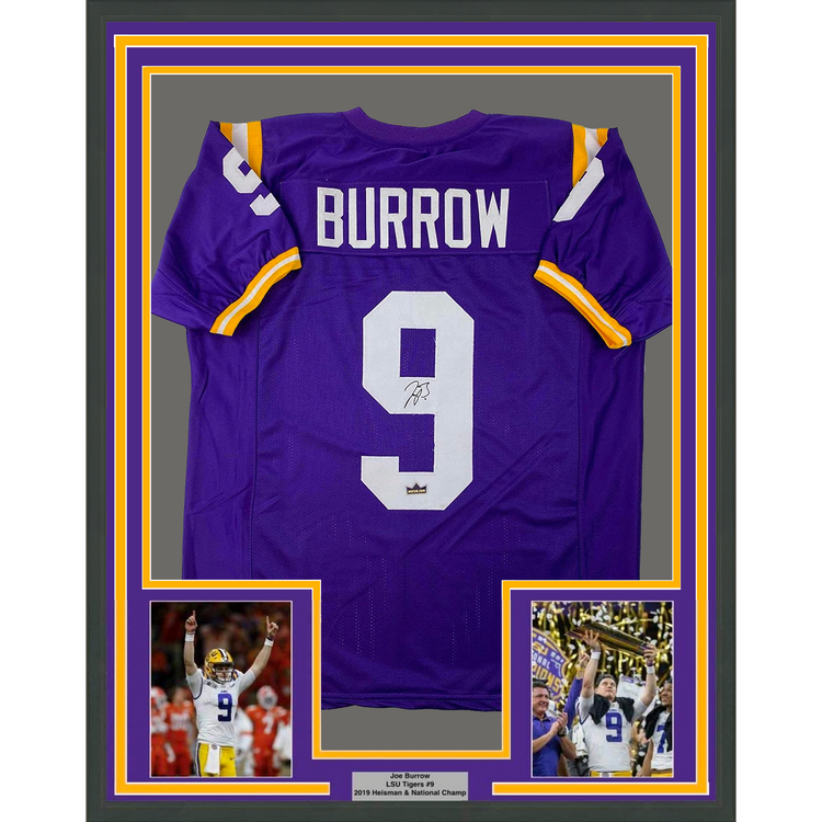 Framed Facsimile Autographed Joe Burrow 35x39 LSU Purple Reprint Laser Auto College Football Jersey
