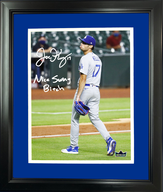 Framed Joe Kelly Inscribed Nice Swing Los Angeles Dodgers Facsimile Laser Engraved Signature Auto 11"x14" Baseball Photo HOFSM Holo
