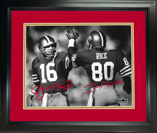 Framed Joe Montana Jerry Rice San Francisco 49ers Dual Facsimile Laser Engraved Signature Auto 11"x14" Football Photo HOFSM Holo