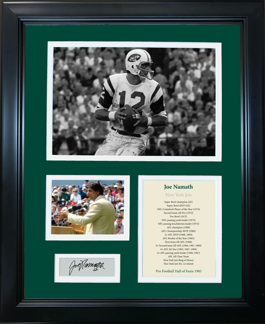 Framed Joe Namath Hall of Fame Facsimile Laser Engraved Signature Auto New York Jets 11"x14" Football Photo Sig Collage
