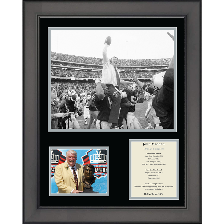 Framed John Madden Hall of Fame Oakland Las Vegas Raiders 11"x14" Football Three Photo Collage