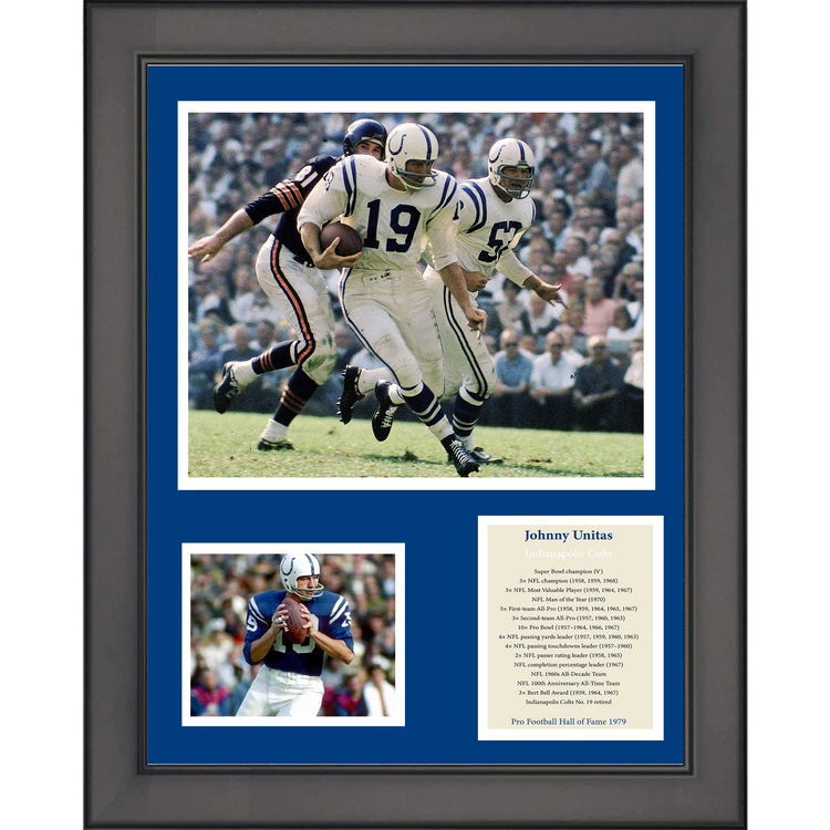 Framed Johnny Unitas Hall of Fame Indianapolis Colts Football 11"x14" Three Photo Collage