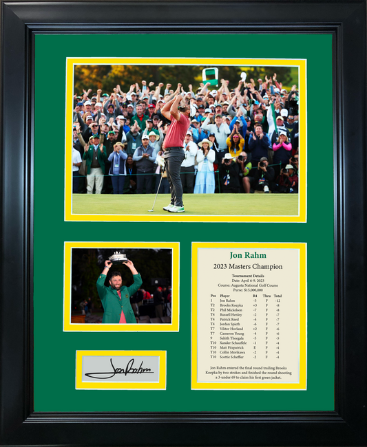 Framed Jon Rahm 2023 Masters Champion PGA Tour Facsimile Laser Engraved Signature Auto 11"x14" Golf Photo Sig Collage