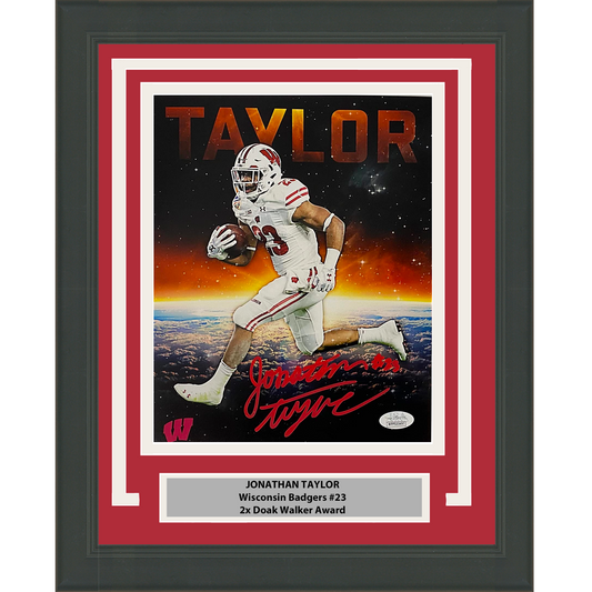 Framed Autographed/Signed Jonathan Taylor Wisconsin Badgers 8x10 College Football Photo JSA COA #7