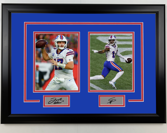 Framed Josh Allen and Stefon Diggs Facsimile Laser Engraved Signatures Buffalo Bills 17x23 Dual Football Photo