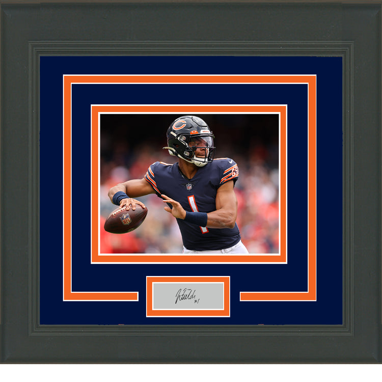 Framed Justin Fields Facsimile Laser Engraved Signature Auto Chicago Bears 11x14 Football Photo