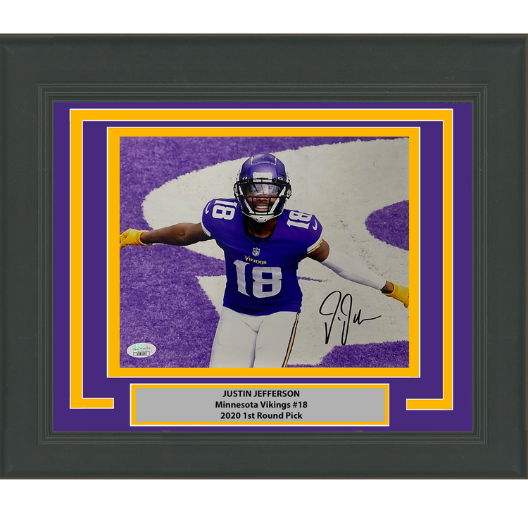 Framed Autographed/Signed Justin Jefferson Minnesota Vikings 8x10 Football Photo JSA COA