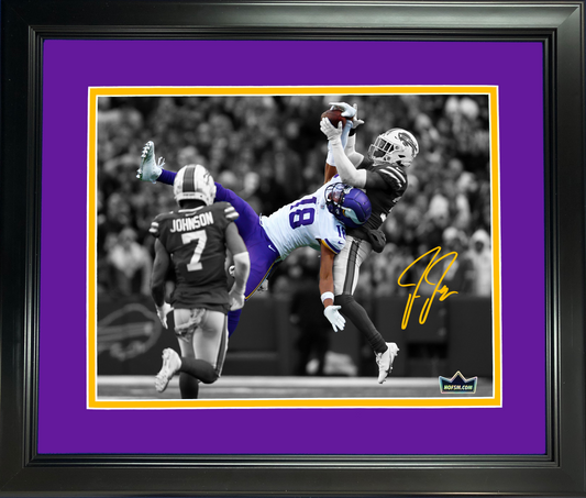 Framed Justin Jefferson Minnesota Vikings Facsimile Laser Engraved Signature Auto 11"x14" Football Photo HOFSM Holo