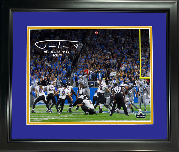 Framed Justin Tucker Record 66-Yard Field Goal Facsimile Laser Engraved Signature Auto Baltimore Ravens 11"x14" Football Photo HOFSM Holo