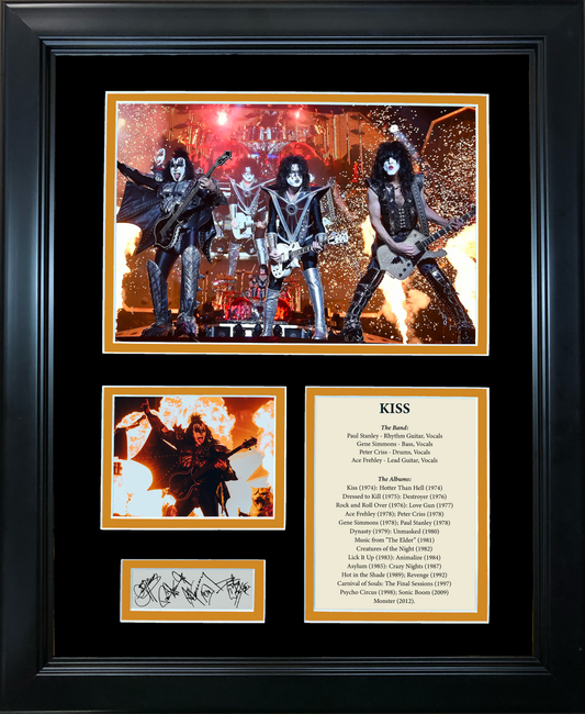 Framed KISS Band Facsimile Laser Engraved Signature Auto 11"x14" Music Photo Sig Collage