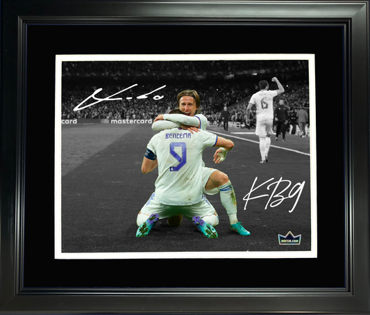 Framed Luka Modric Karim Benzema Real Madrid Dual Facsimile Laser Engraved Signature Auto 11"x14" Soccer Photo HOFSM Holo