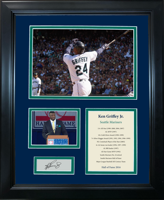 Framed Ken Griffey Jr Hall of Fame Facsimile Laser Engraved Signature Auto Seattle Mariners 11"x14" Baseball Photo Sig Collage