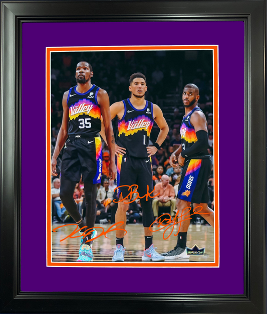 Framed Kevin Durant Devin Booker Chris Paul Phoenix Suns Facsimile Laser Engraved Signature Auto 11"x14" Basketball Photo HOFSM Holo