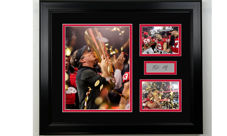 Framed Georgia Bulldogs 2022 National Championship Kirby Smart and Stetson Bennett Facsimile Laser Engraved Signature College Football 14x11 3 Photo Collage