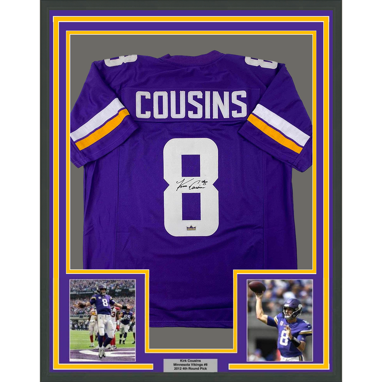 Framed Facsimile Autographed Kirk Cousins 35x39 Minnesota Purple Reprint Laser Auto Football Jersey Size Men's XL