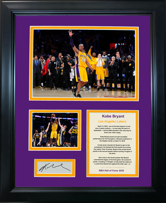 Framed Kobe Bryant 60 Point Final Game Facsimile Laser Engraved Signature Auto Los Angeles Lakers Basketball 11"x14" Photo Sig Collage