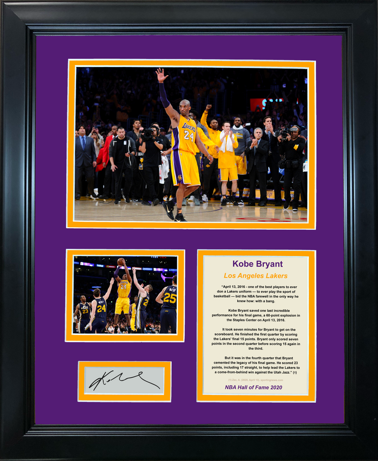 Framed Kobe Bryant 60 Point Final Game Facsimile Laser Engraved Signature Auto Los Angeles Lakers Basketball 11"x14" Photo Sig Collage
