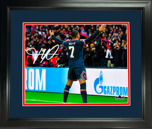 Framed Kylian Mbappe PSG Facsimile Laser Engraved Signature Auto 11"x14" Soccer Photo HOFSM Holo