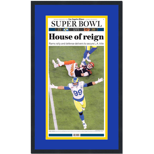 Framed Los Angeles Times LA Rams House of Reign Super Bowl LVI 56 Champions 14x24 Football Newspaper Cover Photo Professionally Matted V2