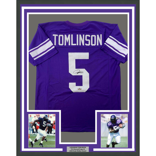 Framed Facsimile Autographed LaDainian Tomlinson 35x39 TCU Purple Reprint Laser Auto College Football Jersey
