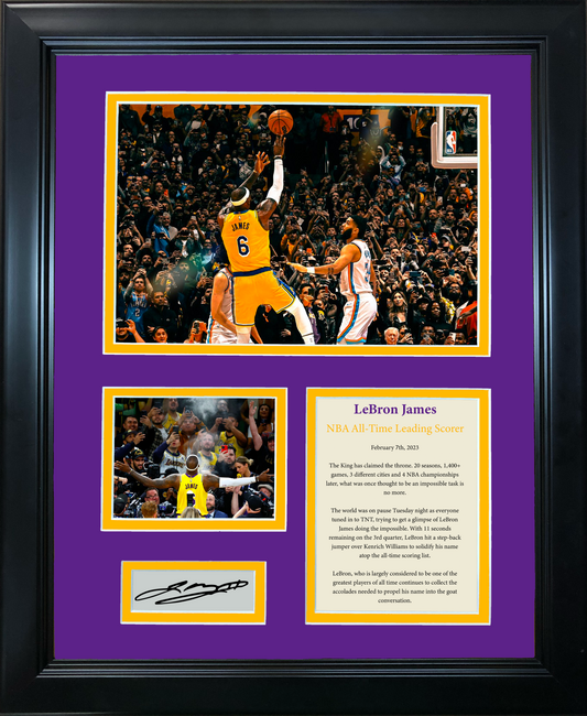 Framed LeBron James NBA All-Time Leading Scorer Facsimile Laser Engraved Signature Auto Los Angeles Lakers Basketball 11"x14" Photo Sig Collage