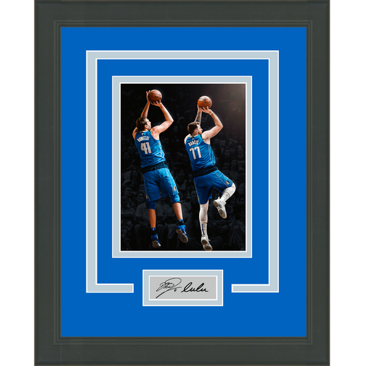 Framed Luka Doncic Dirk Nowitzki Dual Facsimile Laser Engraved Signature Auto Dallas Mavericks 11x14 Basketball Photo