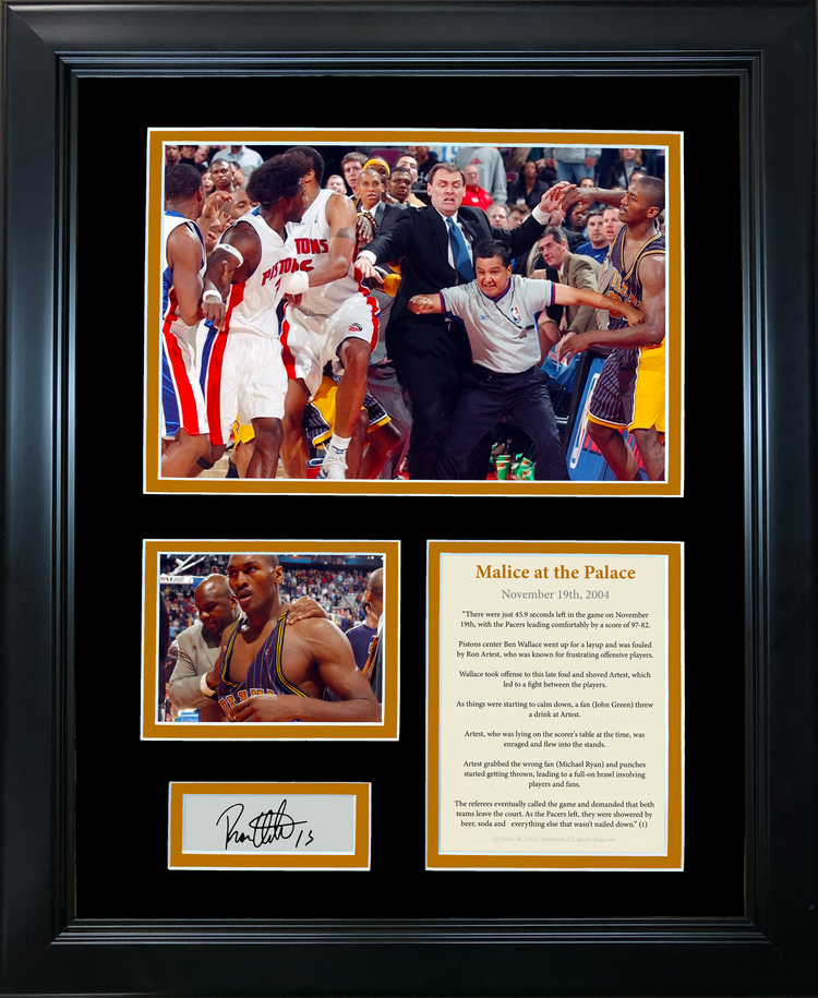 Framed Malice at the Palace Ron Artest Facsimile Laser Engraved Signature Auto 11"x14" Photo Sig Collage