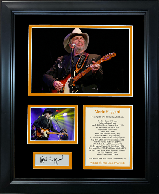Framed Merle Haggard Facsimile Laser Engraved Signature Auto 11"x14" Music Photo Sig Collage